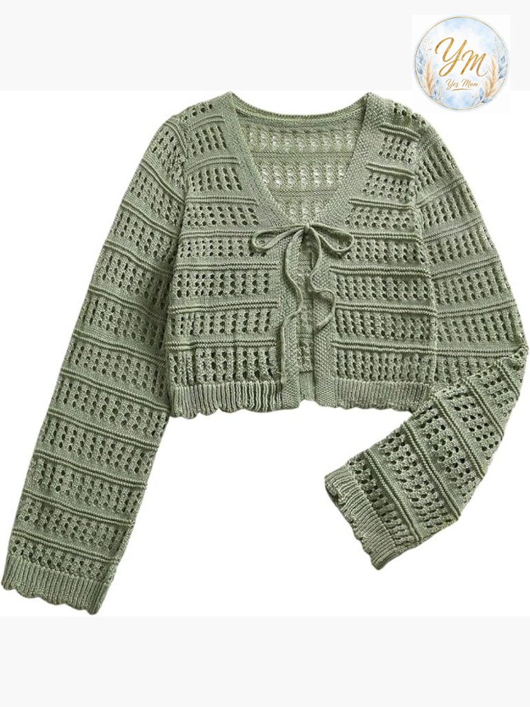 Tie Front Hollow Out Crochet Cardigan Crop Top Cover Up